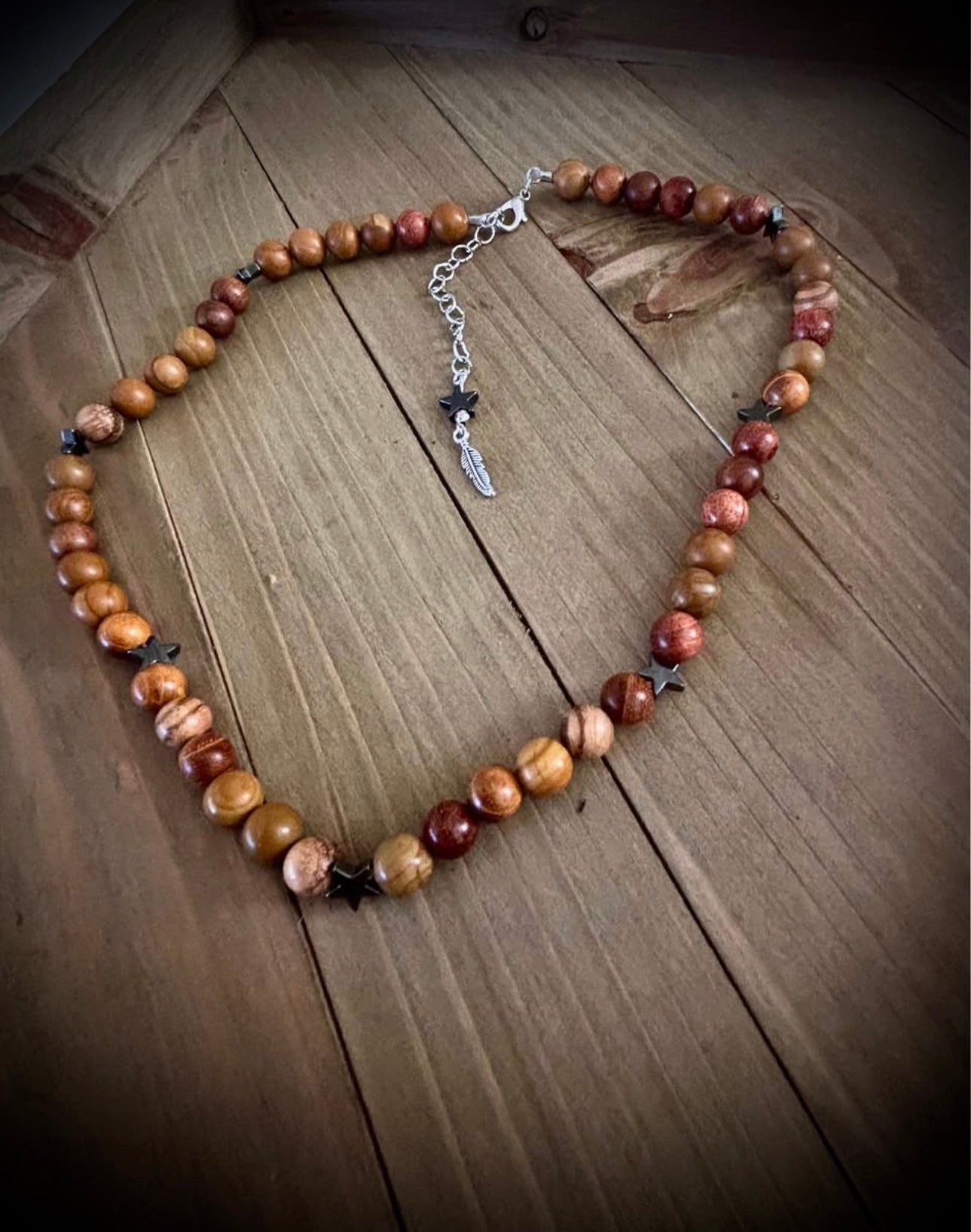 Men’s wood grain yellow Jasper necklace