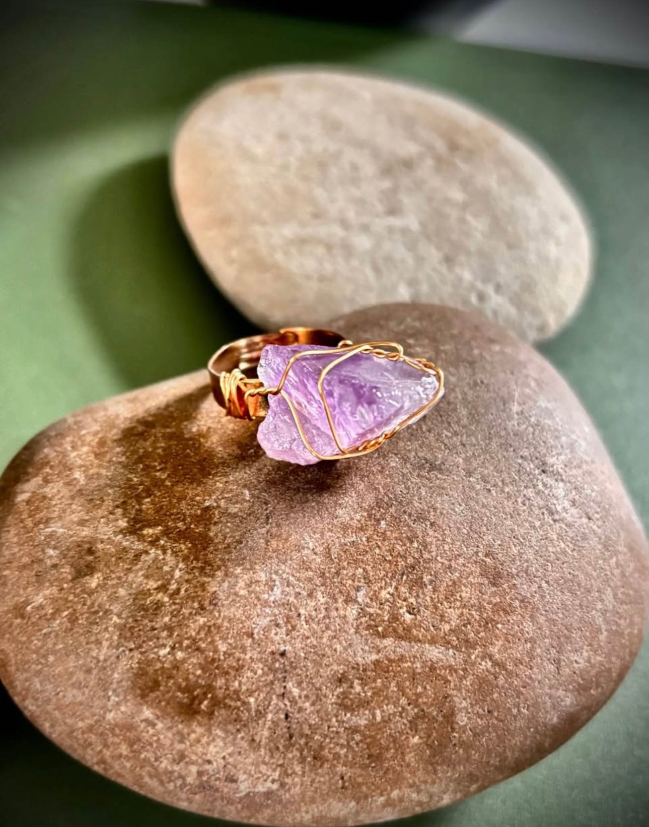 Amethyst Wire Wrap Ring Gold Tone