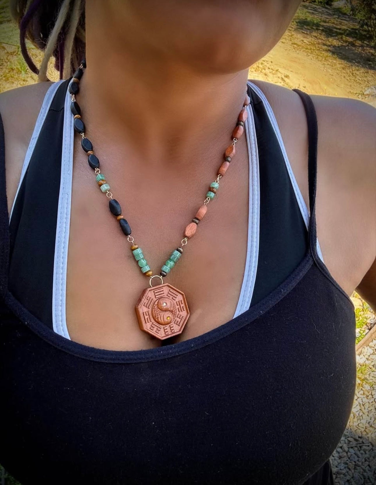 Wooden Yin Yang tai chi necklace