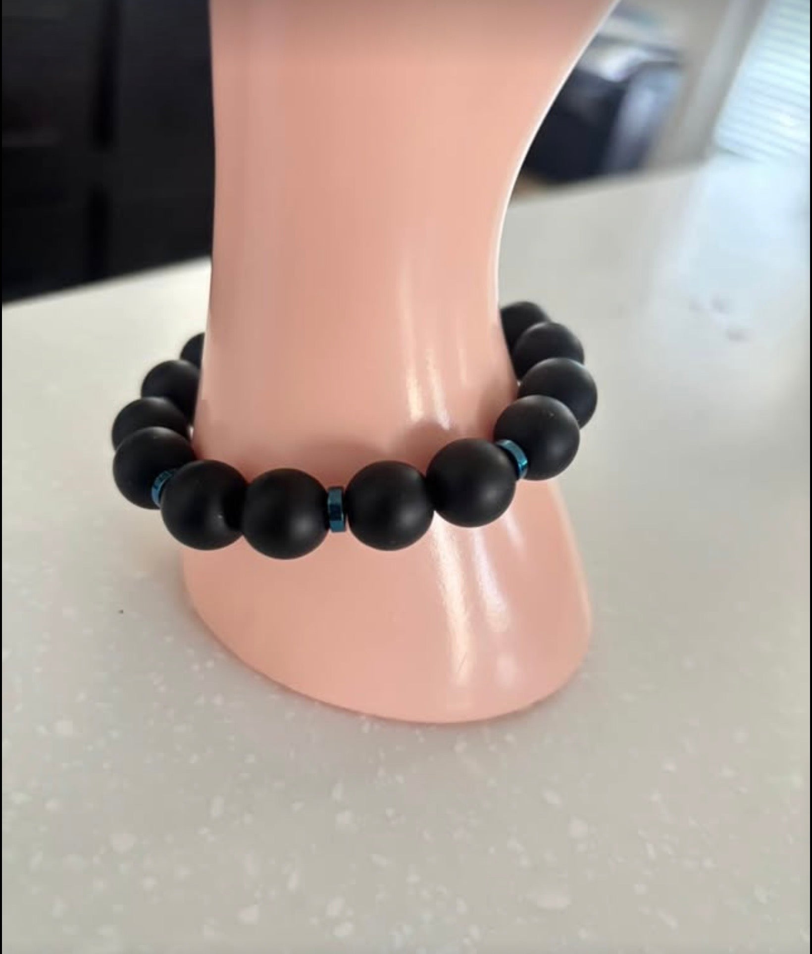 Men’s black matte bracelet with blue hematite