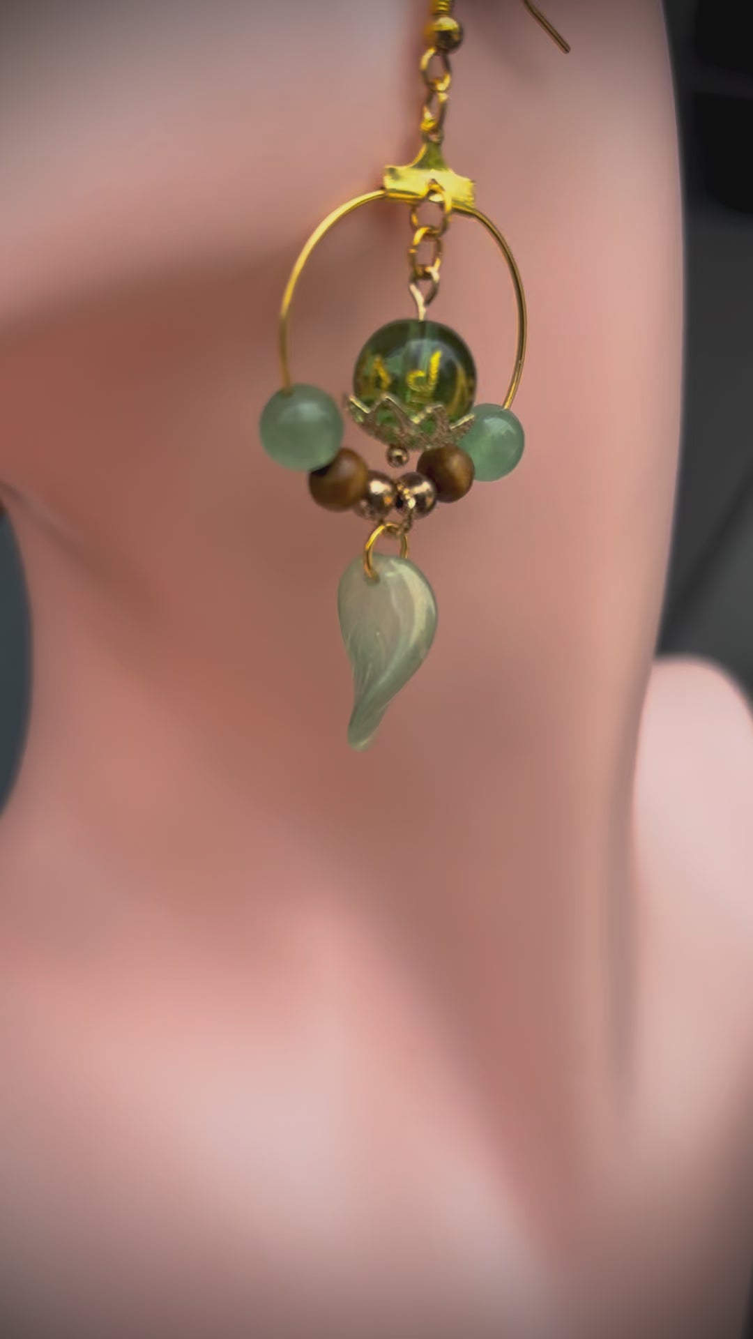 Green mantra leaf earrings